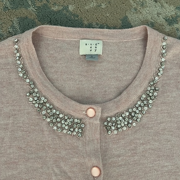 A new day blush pink sweater cardigan with rhinestones size S - Picture 2 of 7